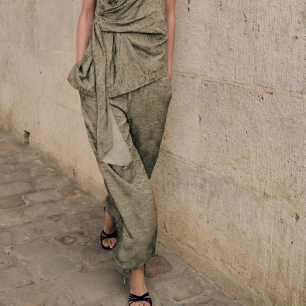 Zara ZW COLLECTION TIED JACQUARD PANTS